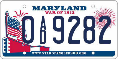 MD license plate 0AD9282