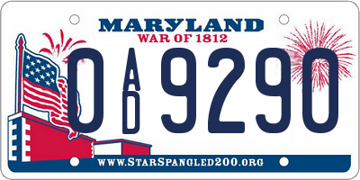 MD license plate 0AD9290