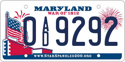 MD license plate 0AD9292