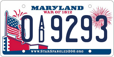 MD license plate 0AD9293