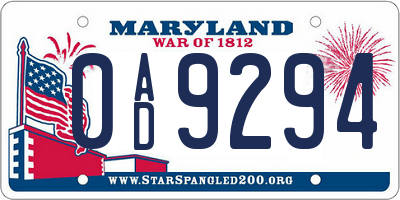 MD license plate 0AD9294