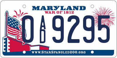 MD license plate 0AD9295