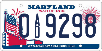 MD license plate 0AD9298