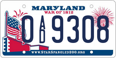 MD license plate 0AD9308