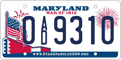 MD license plate 0AD9310