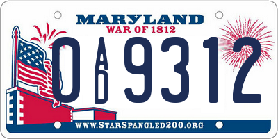 MD license plate 0AD9312