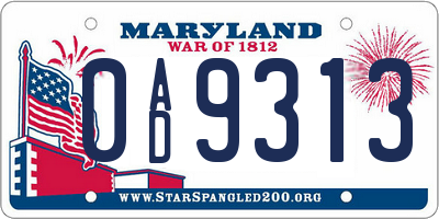 MD license plate 0AD9313