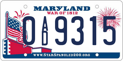MD license plate 0AD9315