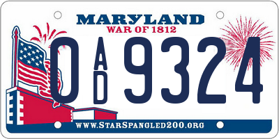 MD license plate 0AD9324
