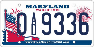 MD license plate 0AD9336