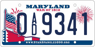 MD license plate 0AD9341