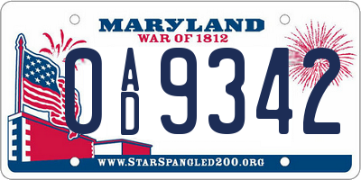 MD license plate 0AD9342