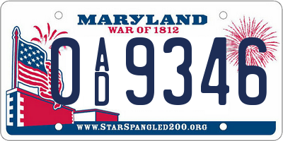 MD license plate 0AD9346