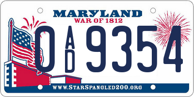 MD license plate 0AD9354