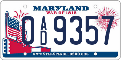 MD license plate 0AD9357