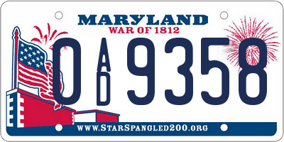MD license plate 0AD9358