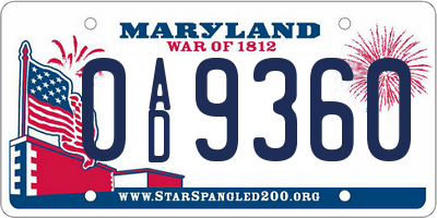 MD license plate 0AD9360