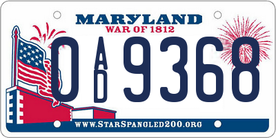 MD license plate 0AD9368