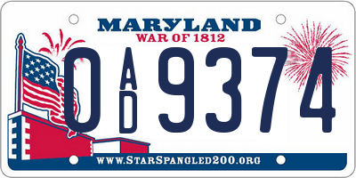 MD license plate 0AD9374