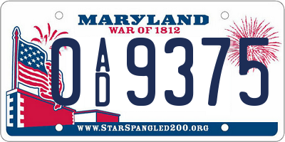 MD license plate 0AD9375
