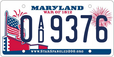 MD license plate 0AD9376