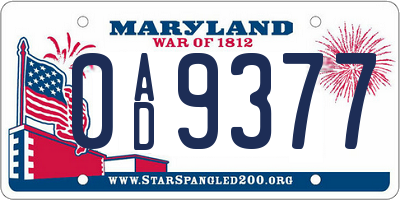 MD license plate 0AD9377