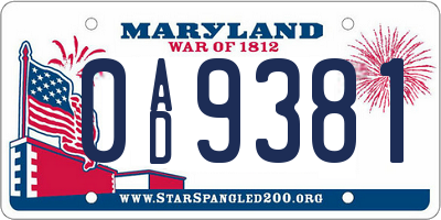 MD license plate 0AD9381