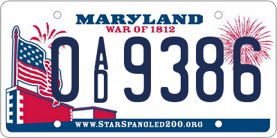 MD license plate 0AD9386