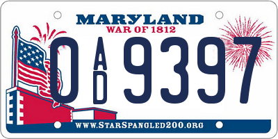 MD license plate 0AD9397