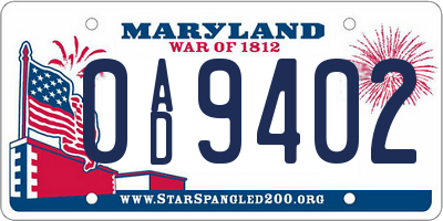 MD license plate 0AD9402
