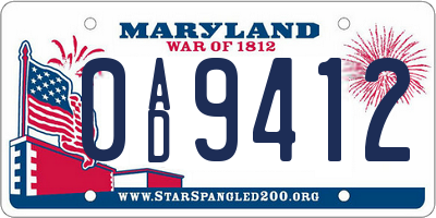 MD license plate 0AD9412