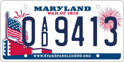 MD license plate 0AD9413