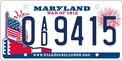 MD license plate 0AD9415