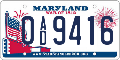 MD license plate 0AD9416