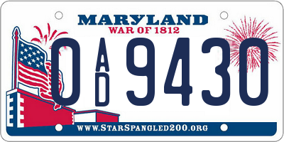 MD license plate 0AD9430
