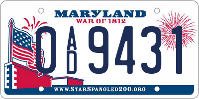 MD license plate 0AD9431