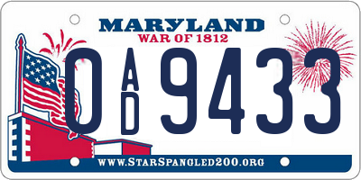 MD license plate 0AD9433