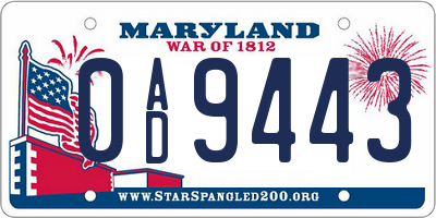 MD license plate 0AD9443