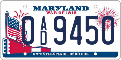 MD license plate 0AD9450