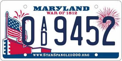 MD license plate 0AD9452