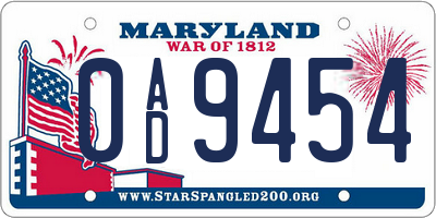 MD license plate 0AD9454