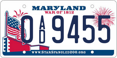 MD license plate 0AD9455