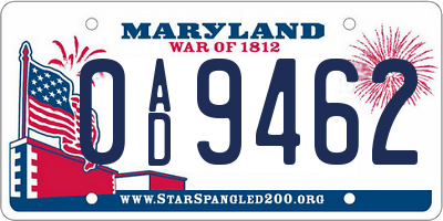 MD license plate 0AD9462
