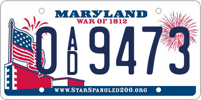 MD license plate 0AD9473
