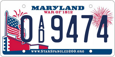 MD license plate 0AD9474