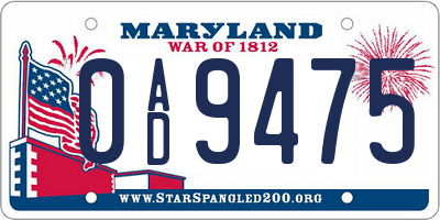 MD license plate 0AD9475