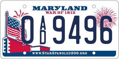 MD license plate 0AD9496