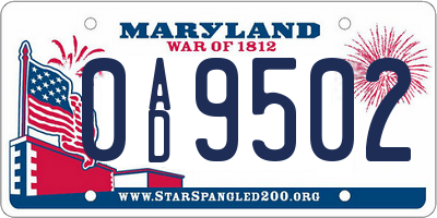 MD license plate 0AD9502