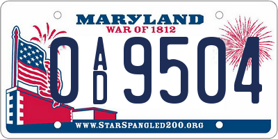 MD license plate 0AD9504