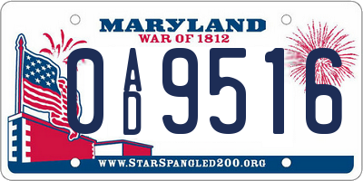 MD license plate 0AD9516